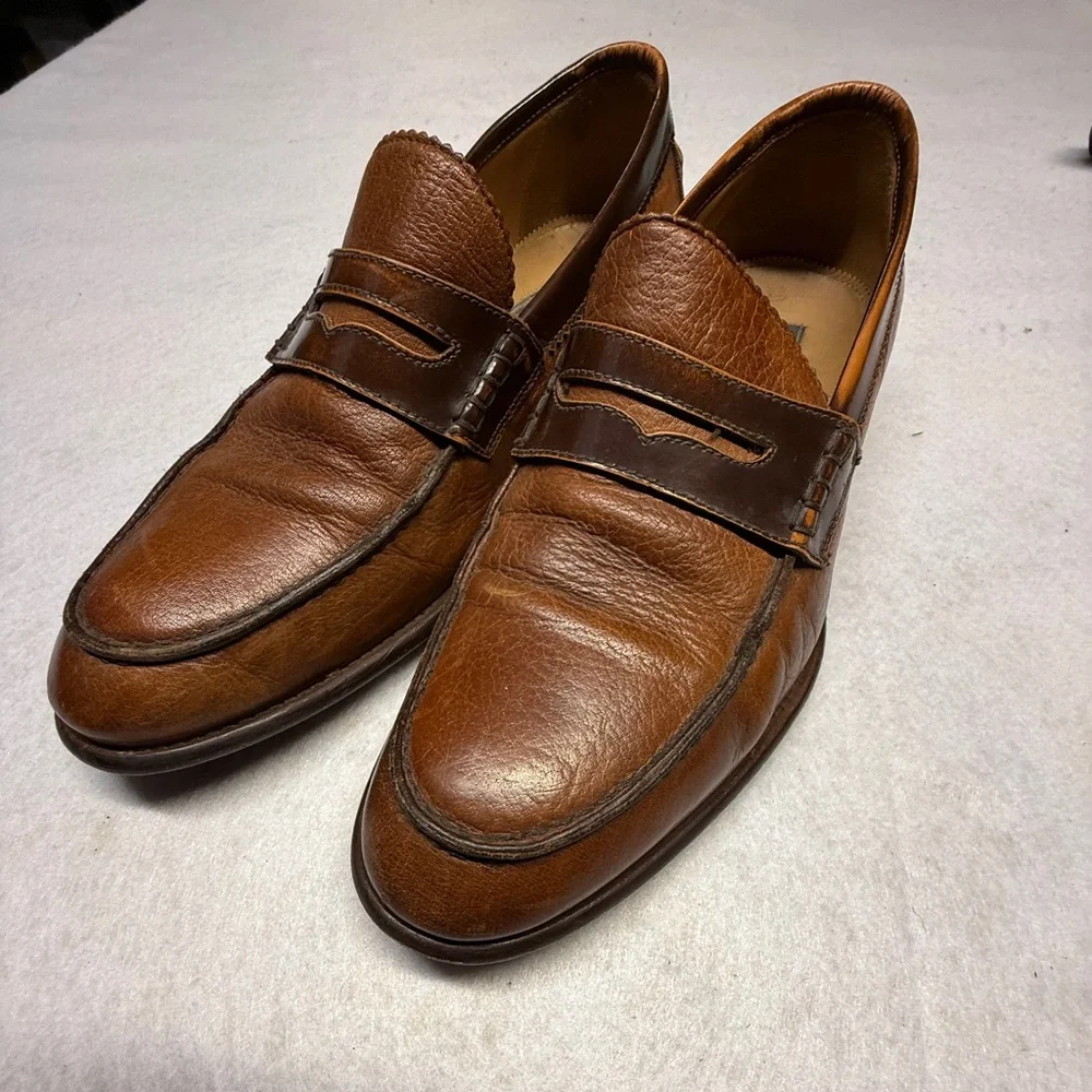 Johnston & Murphy Men’s 9M Brown Leather Penny Loafers Handmade In Italy 24-1313